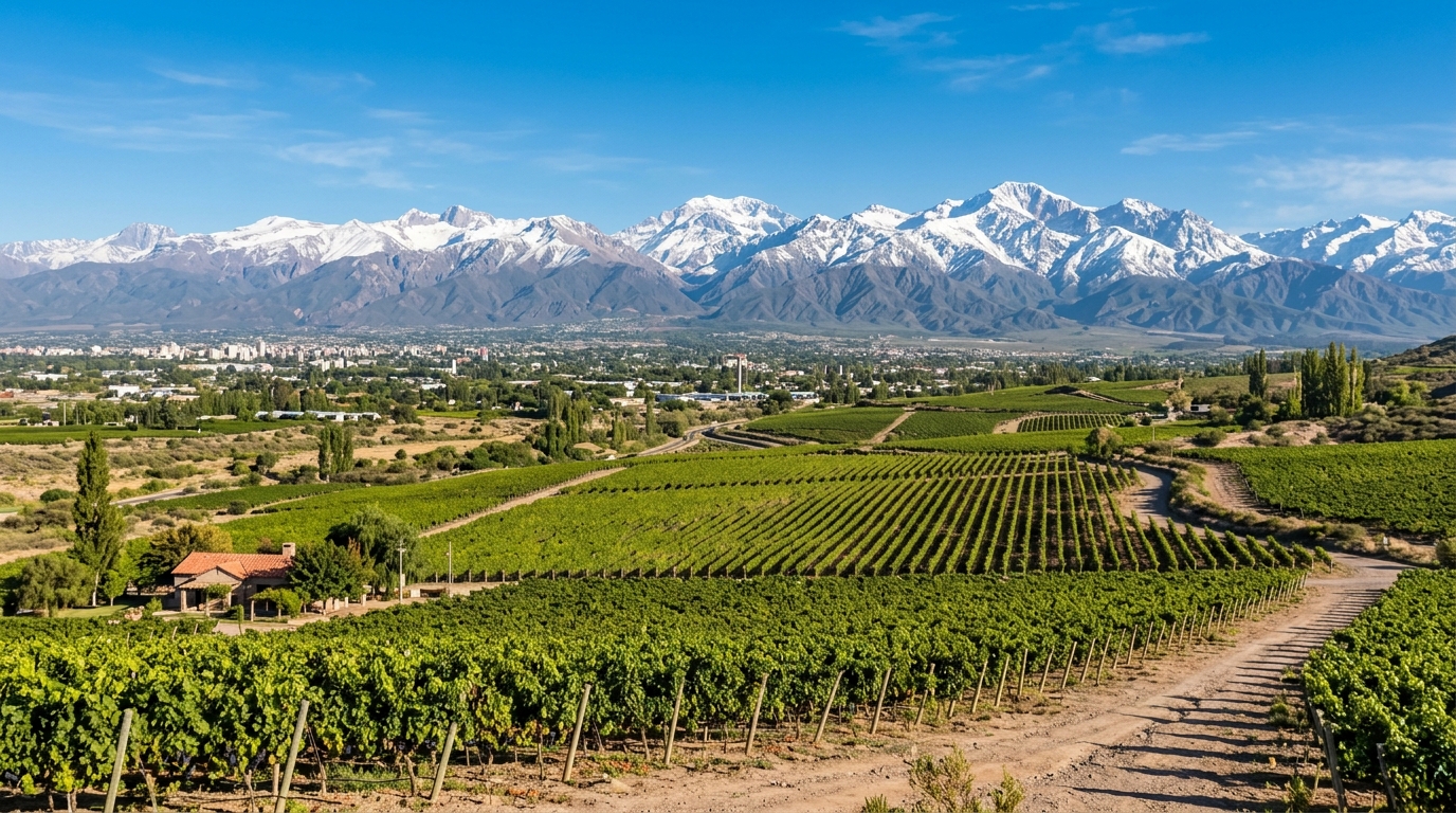 Paisaje de Viñedos y Andes en Godoy Cruz Mendoza